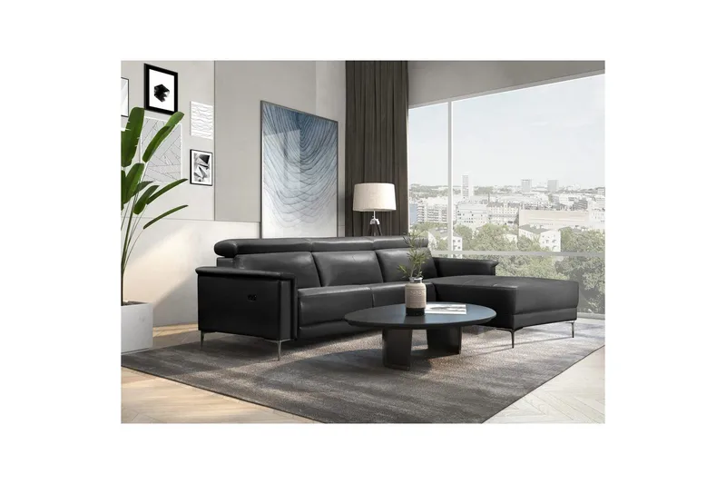 Hjørnesofa 3-personers Lund Grå, Læder/PU, Højre elektrisk liggestol - Grå, Læder/PU, Højre elektrisk liggestol - Møbler - Sofaer - Lædersofaer