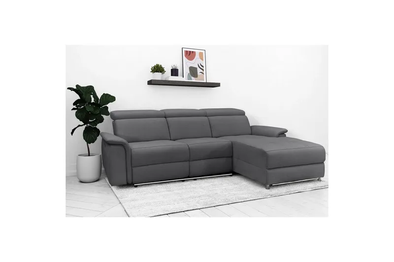 Hjørnesofa 3-personers Pareli Antracit, Søndagsstof, Højre elektrisk liggestol - Antracit, Søndagsstof, Højre elektrisk liggestol - Møbler - Sofaer - Recliner sofaer