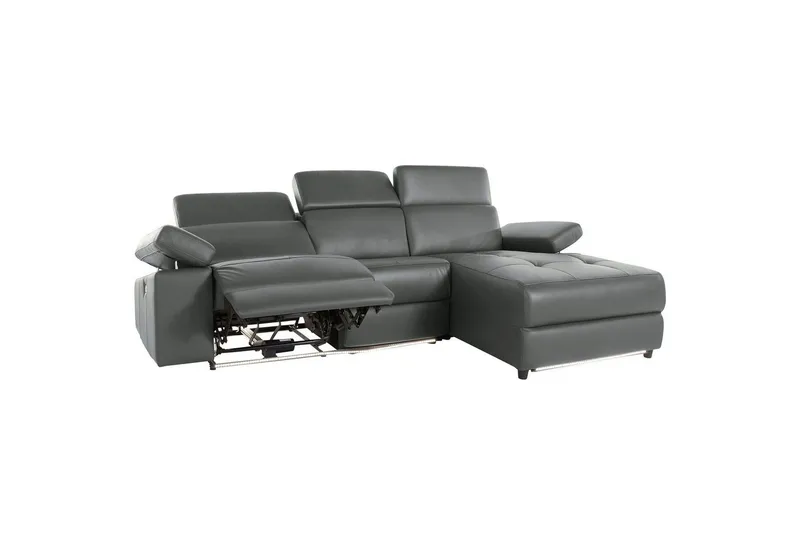 Hjørnesofa 3-personers Rayland Grå, Læder/PU, Højre elektrisk liggestol - Grå, Læder/PU, Højre elektrisk liggestol - Møbler - Sofaer - Lædersofaer