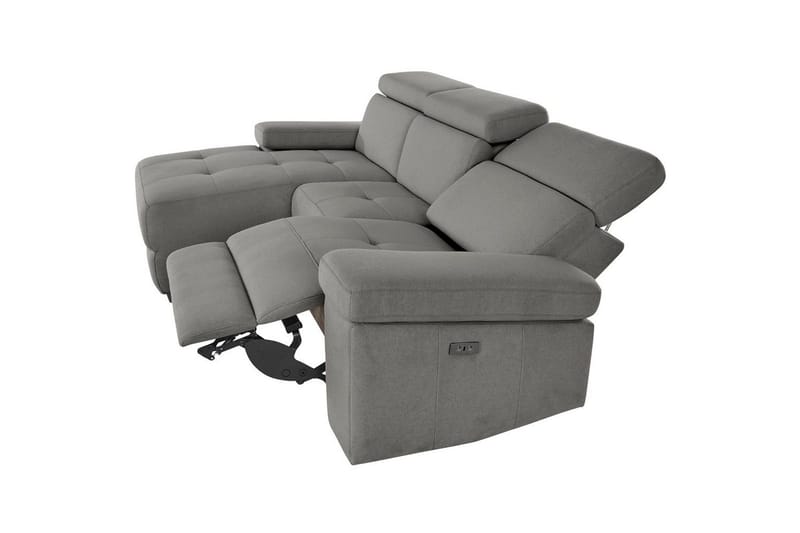 Hjørnesofa 3-personers Rayland Grå, Søndagsstof, Venstre Elektrisk Tilbagelæner - Grå, Søndagsstof, Venstre Elektrisk Tilbagelæner - Møbler - Sofaer - Recliner sofaer