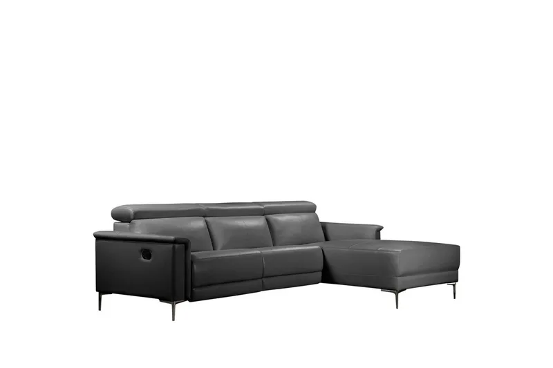 Hjørnesofa 3-personers Lund Grå, PU, Højre manuel liggestol - Grå, PU, Højre manuel liggestol - Møbler - Sofaer - Lædersofaer