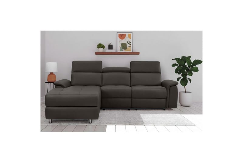 Hjørnesofa 3-personers Pareli Brun, Læder/PU, Venstre Elektrisk Tilbagelæner - Brun, Læder/PU, Venstre Elektrisk Tilbagelæner - Møbler - Sofaer - Lædersofaer