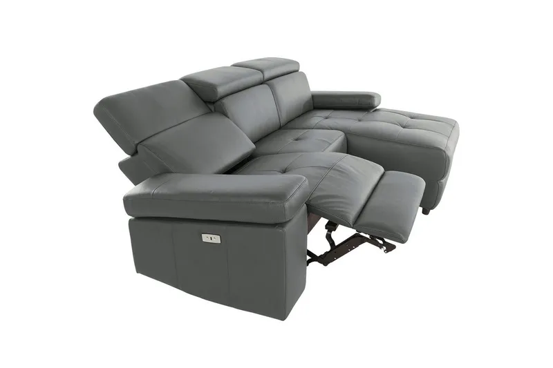 Hjørnesofa 3-personers Rayland Grå, Læder/PU, Højre elektrisk liggestol - Grå, Læder/PU, Højre elektrisk liggestol - Møbler - Sofaer - Lædersofaer