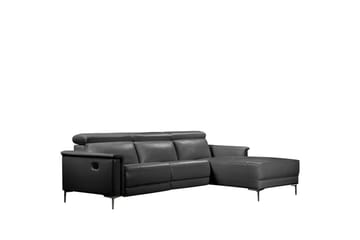 Hjørnesofa 3-personers Lund Sort, Læder/PU, Højre manuel liggestol