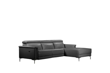 Hjørnesofa 3-personers Lund Grå, Læder/PU, Højre elektrisk liggestol