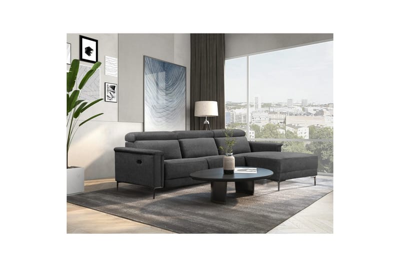 Hjørnesofa 3-personers Lund Antracit, Belfast stof, Højre manuel liggestol - Antracit, Belfast stof, Højre manuel liggestol - Møbler - Sofaer - Recliner sofaer