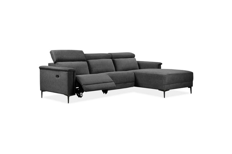 Hjørnesofa 3-personers Lund Antracit, Belfast stof, Højre manuel liggestol - Antracit, Belfast stof, Højre manuel liggestol - Møbler - Sofaer - Recliner sofaer