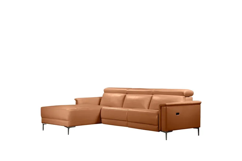 Hjørnesofa 3-personers Lund Cognac, PU, Venstre Elektrisk Tilbagelæner - Cognac, PU, Venstre Elektrisk Tilbagelæner - Møbler - Sofaer - Lædersofaer