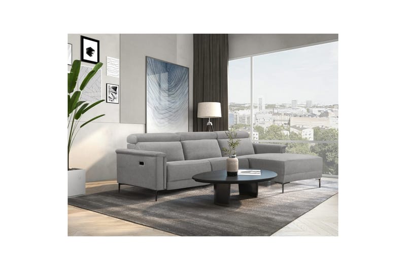 Hjørnesofa 3-personers Lund Lys Grå, Belfast stof, Højre elektrisk liggestol - Lys Grå, Belfast stof, Højre elektrisk liggestol - Møbler - Sofaer - Recliner sofaer