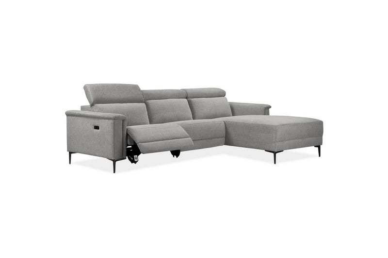 Hjørnesofa 3-personers Lund Lys Grå, Belfast stof, Højre elektrisk liggestol - Lys Grå, Belfast stof, Højre elektrisk liggestol - Møbler - Sofaer - Recliner sofaer