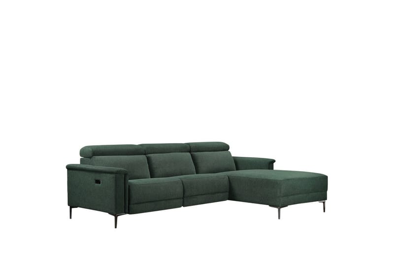 Hjørnesofa 3-personers Lund Mørkegrøn, Belfast stof, Højre elektrisk liggestol - Mørkegrøn, Belfast stof, Højre elektrisk liggestol - Møbler - Sofaer - Recliner sofaer