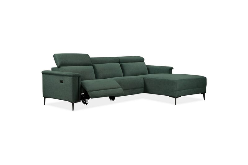 Hjørnesofa 3-personers Lund Mørkegrøn, Belfast stof, Højre elektrisk liggestol - Mørkegrøn, Belfast stof, Højre elektrisk liggestol - Møbler - Sofaer - Recliner sofaer