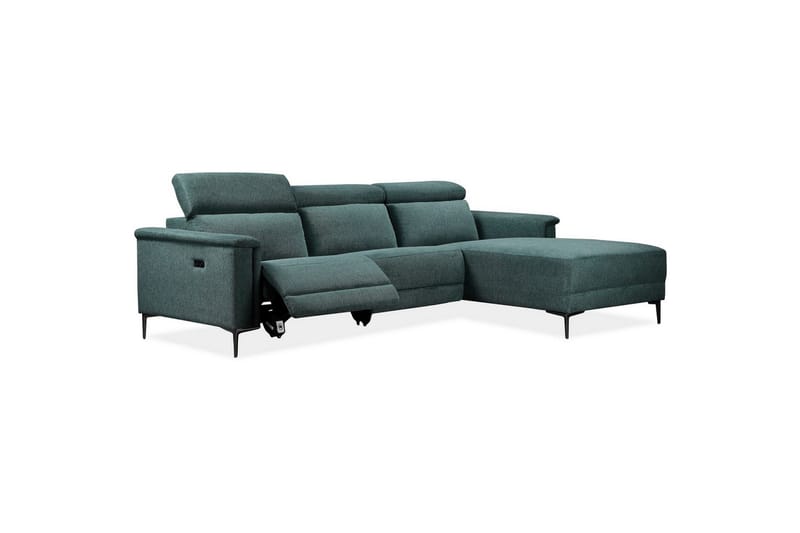 Hjørnesofa 3-personers Lund Mørkegrøn, Belfast stof, Højre elektrisk liggestol - Mørkegrøn, Belfast stof, Højre elektrisk liggestol - Møbler - Sofaer - Recliner sofaer