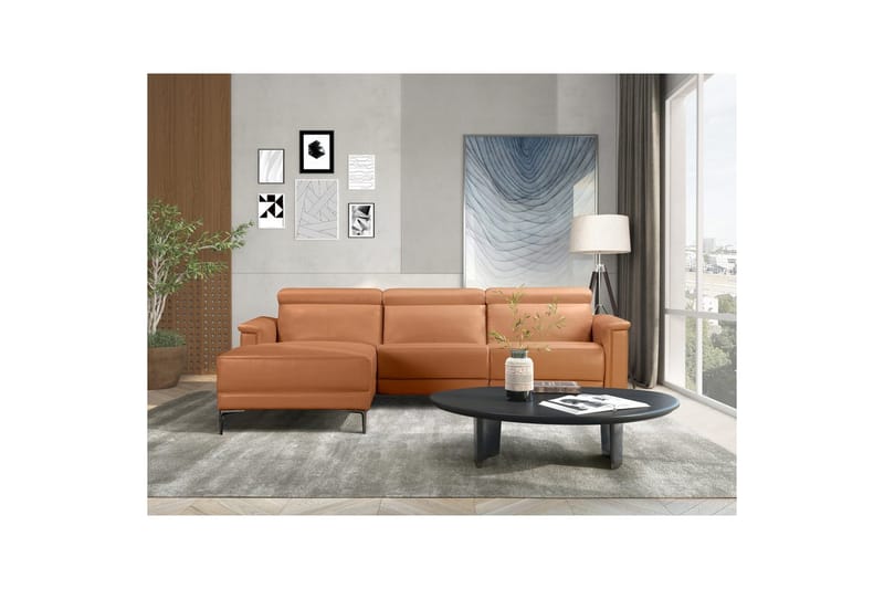 Hjørnesofa 3-personers Lund Cognac, PU, Venstre Manuel Tilbagelæner - Cognac, PU, Venstre Manuel Tilbagelæner - Møbler - Sofaer - Recliner sofaer