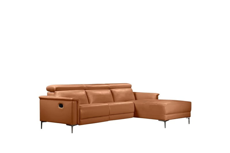 Hjørnesofa 3-personers Lund Cognac, Læder/PU, Højre manuel liggestol - Cognac, Læder/PU, Højre manuel liggestol - Møbler - Sofaer - Lædersofaer