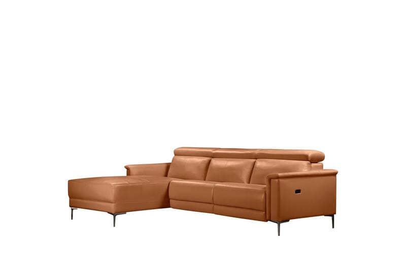 Hjørnesofa 3-personers Lund Cognac, Læder/PU, Venstre Elektrisk Tilbagelæner - Cognac, Læder/PU, Venstre Elektrisk Tilbagelæner - Møbler - Sofaer - Lædersofaer