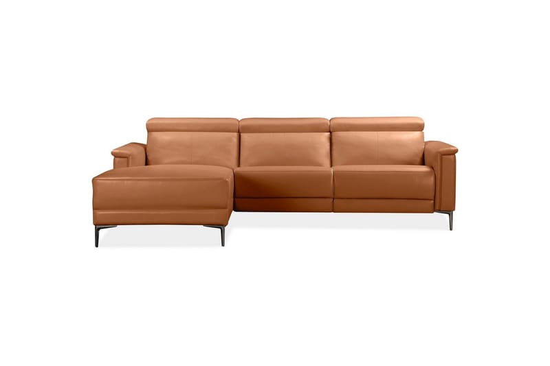 Hjørnesofa 3-personers Lund Cognac, Læder/PU, Venstre Elektrisk Tilbagelæner - Cognac, Læder/PU, Venstre Elektrisk Tilbagelæner - Møbler - Sofaer - Lædersofaer