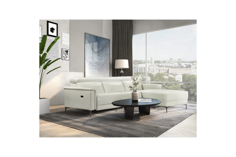 Hjørnesofa 3-personers Lund Creme, PU, Højre elektrisk liggestol - Creme, PU, Højre elektrisk liggestol - Møbler - Sofaer - Lædersofaer