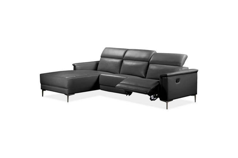 Hjørnesofa 3-personers Lund Sort, Læder/PU, Venstre Manuel Tilbagelæner - Sort, Læder/PU, Venstre Manuel Tilbagelæner - Møbler - Sofaer - Lædersofaer