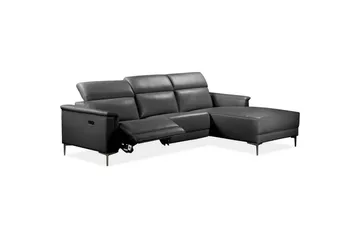 Hjørnesofa 3-personers Lund Sort, Læder/PU, Højre elektrisk liggestol - Sort, Læder/PU, Højre elektrisk liggestol - Møbler - Sofaer - Lædersofaer