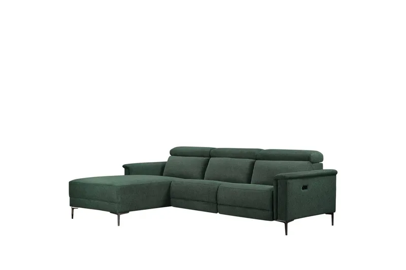 Hjørnesofa 3-personers Lund Mørkegrøn, Belfast stof, Venstre Elektrisk Tilbagelæner, Mørkegrøn, Belfast stof, Venstre Elektrisk Tilbagelæner
