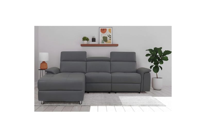 Hjørnesofa 3-personers Pareli Grå, Sandstof, Venstre Elektrisk Tilbagelæner - Grå, Sandstof, Venstre Elektrisk Tilbagelæner - Møbler - Sofaer - Recliner sofaer