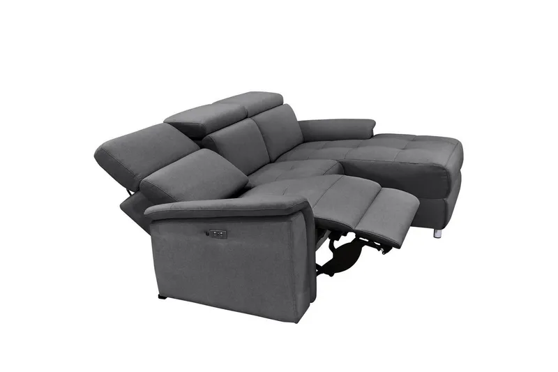 Hjørnesofa 3-personers Pareli Antracit, Søndagsstof, Højre elektrisk liggestol - Antracit, Søndagsstof, Højre elektrisk liggestol - Møbler - Sofaer - Recliner sofaer