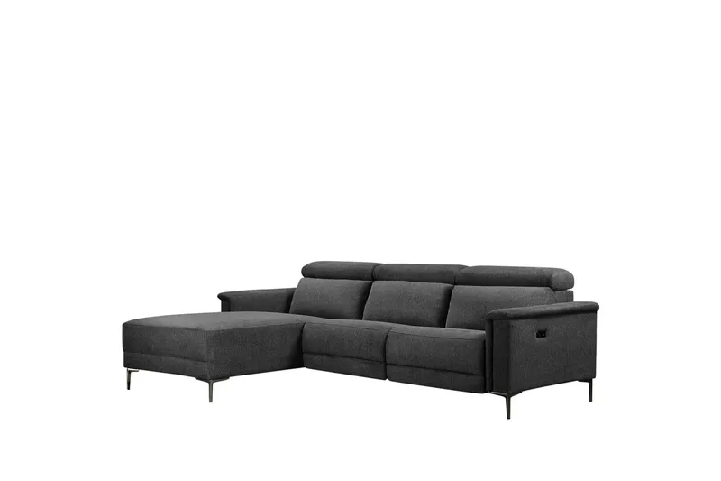 Hjørnesofa 3-personers Lund Antracit, Belfast stof, Venstre Elektrisk Tilbagelæner - Antracit, Belfast stof, Venstre Elektrisk Tilbagelæner - Møbler - Sofaer - Recliner sofaer