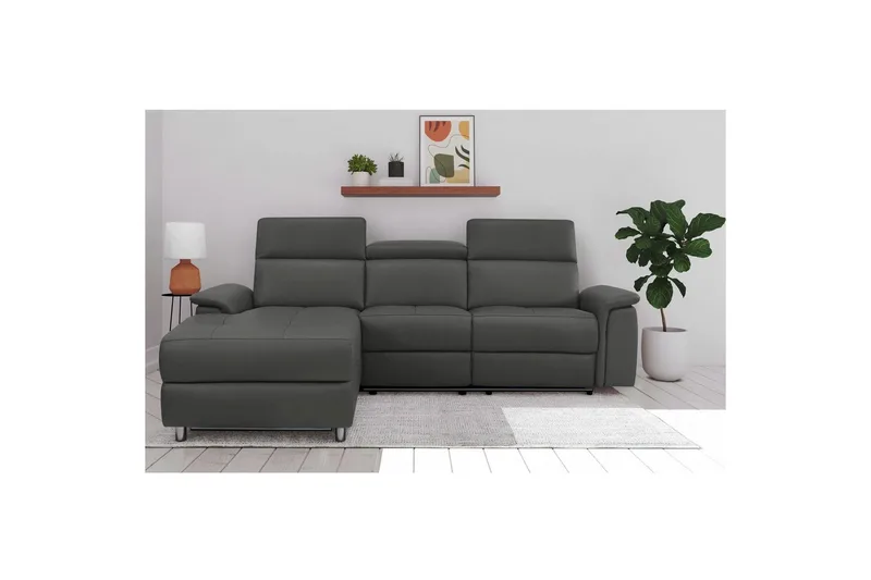 Hjørnesofa 3-personers Pareli Sort, PU, Venstre Elektrisk Tilbagelæner - Sort, PU, Venstre Elektrisk Tilbagelæner - Møbler - Sofaer - Lædersofaer