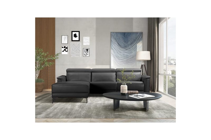 Hjørnesofa 3-personers Lund Sort, Læder/PU, Venstre Manuel Tilbagelæner - Sort, Læder/PU, Venstre Manuel Tilbagelæner - Møbler - Sofaer - Lædersofaer