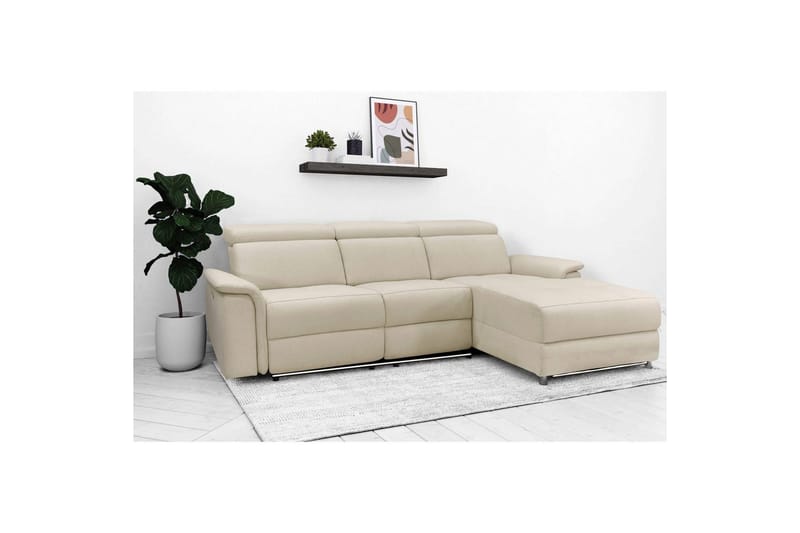 Hjørnesofa 3-personers Pareli Hvid, Søndagsstof, Højre manuel liggestol - Hvid, Søndagsstof, Højre manuel liggestol - Møbler - Sofaer - Recliner sofaer