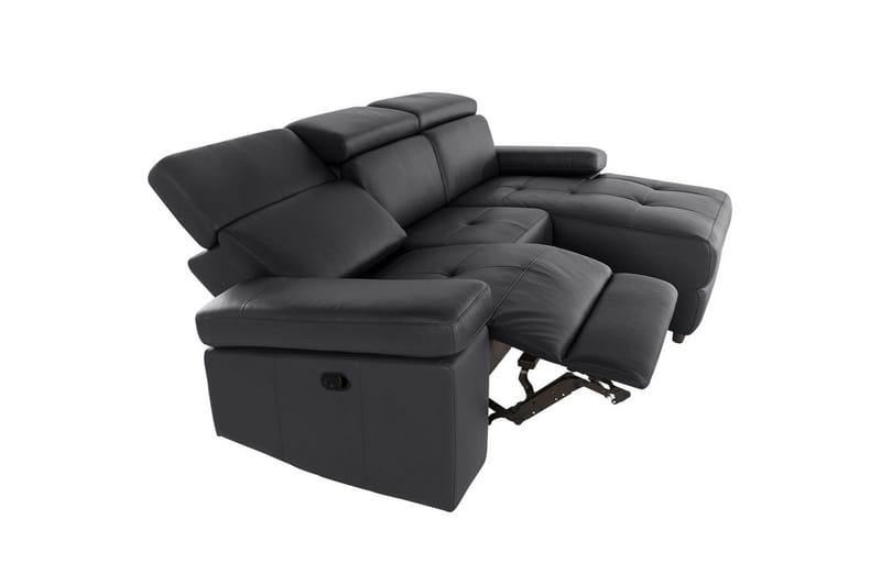 Hjørnesofa 3-personers Rayland Sort, Læder/PU, Højre manuel liggestol - Sort, Læder/PU, Højre manuel liggestol - Møbler - Sofaer - Lædersofaer