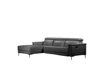 Hjørnesofa 3-personers Lund Grå, Læder/PU, Venstre Manuel Tilbagelæner