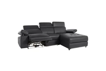 Hjørnesofa 3-personers Rayland Sort, Læder/PU, Højre manuel liggestol - Sort, Læder/PU, Højre manuel liggestol - Møbler - Sofaer - Lædersofaer