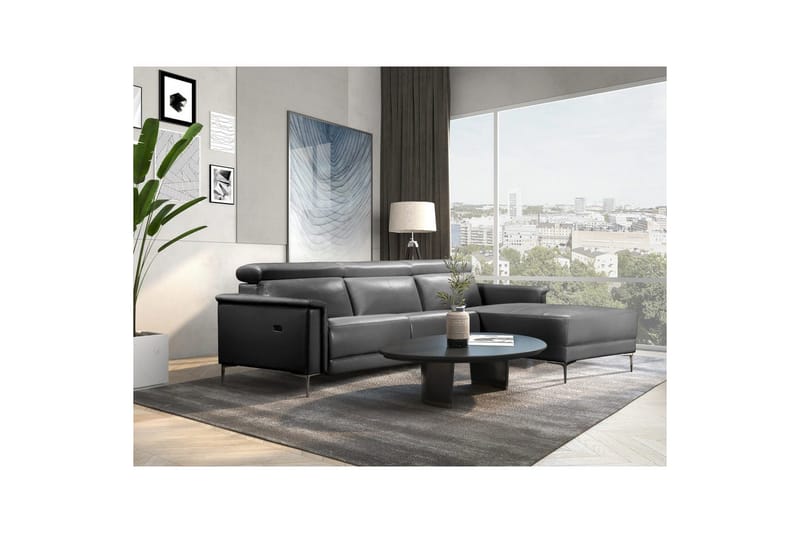Hjørnesofa 3-personers Lund Sort, Læder/PU, Højre elektrisk liggestol - Sort, Læder/PU, Højre elektrisk liggestol - Møbler - Sofaer - Lædersofaer