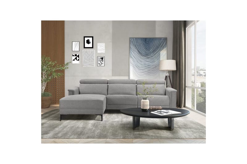 Hjørnesofa 3-personers Lund Lys Grå, Belfast stof, Venstre Elektrisk Tilbagelæner - Lys Grå, Belfast stof, Venstre Elektrisk Tilbagelæner - Møbler - Sofaer - Recliner sofaer