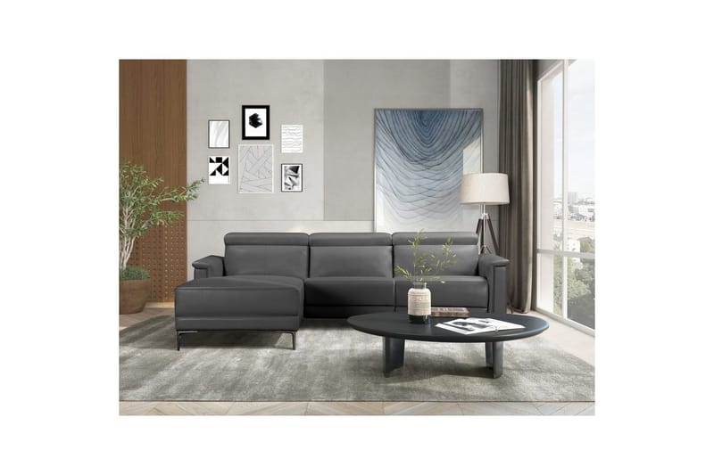 Hjørnesofa 3-personers Lund Grå, Læder/PU, Venstre Manuel Tilbagelæner - Grå, Læder/PU, Venstre Manuel Tilbagelæner - Møbler - Sofaer - Lædersofaer