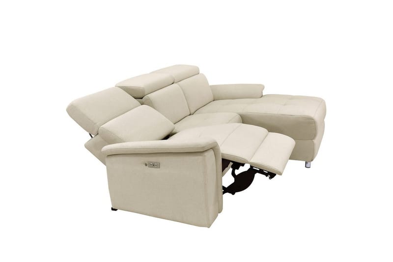 Hjørnesofa 3-personers Pareli Hvid, Sandstof, Højre elektrisk liggestol - Hvid, Sandstof, Højre elektrisk liggestol - Møbler - Sofaer - Recliner sofaer