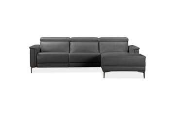 Hjørnesofa 3-personers Lund Grå, Læder/PU, Højre manuel liggestol - Grå, Læder/PU, Højre manuel liggestol - Møbler - Sofaer - Lædersofaer