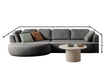 Hjørnesofa Atelier Del Sofa Venezia Venstre (310 x 75 x 105 cm) Antracit - Antracit - Møbler - Sofaer - Hjørnesofa