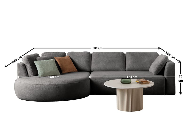 Hjørnesofa Atelier Del Sofa Venezia Venstre (310 x 75 x 105 cm) Antracit - Antracit - Møbler - Sofaer - Hjørnesofa