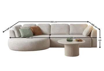 Hjørnesofa Atelier Del Sofa Venezia Venstre (310 x 75 x 105 cm) Hvid - Hvid - Møbler - Sofaer - Hjørnesofa
