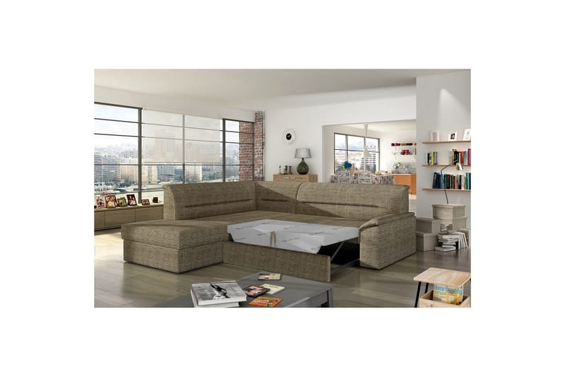 Hjørnesofa Eltap Elano 255x212x90 cm - Berlin 03, Beige, Venstre - Møbler - Sofaer - Sovesofaer