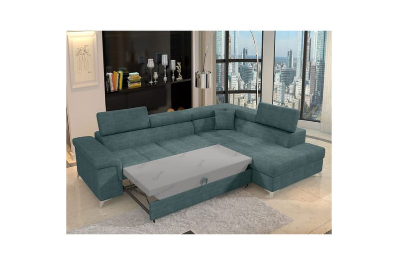 Hjørnesofa Eltap Eridano 275x202x88 cm - Manhattan 38, Grøn, Højre - Møbler - Sofaer - Sovesofaer