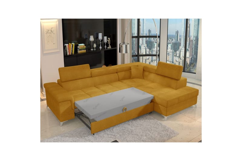 Hjørnesofa Eltap Eridano 275x202x88 cm - Omega 68, Gul, Højre - Møbler - Sofaer - Sovesofaer