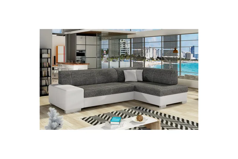 Hjørnesofa Eltap Fabio 268x167x73 cm - Berlin 02, Blød 17, Sort, Hvid, Højre - Møbler - Sofaer - Sovesofaer