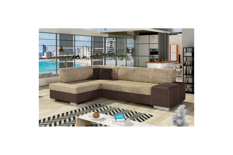 Hjørnesofa Eltap Fabio 268x167x73 cm - Berlin 03, Blød 66, Beige, Mørkebrun, Venstre - Møbler - Sofaer - Sovesofaer