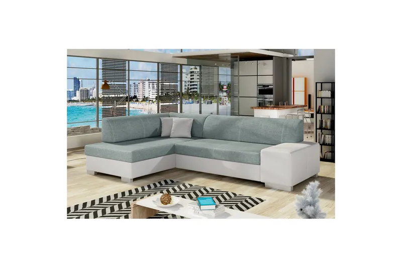 Hjørnesofa Eltap Fabio 268x167x73 cm, Betræk 70, Soft 17, Blå, Hvid, Venstre