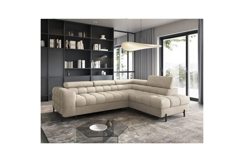 Hjørnesofa Eltap Ferucce 276x200x93 cm - Aura 18, Beige, Højre - Møbler - Sofaer - Sovesofaer