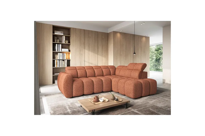 Hjørnesofa Eltap Flconn 258x208x107 cm - Coralline 30, Orange, Højre - Møbler - Sofaer - Sovesofaer